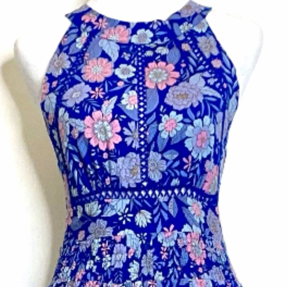 NWT Abel the Label Anthropologie Blue Bell Cottage Floral Maxi Halter Dress - Picture 10 of 13